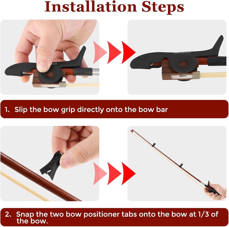 RANMING Violin Bow Holder for Practice–2Pcs Silicone Hand Position Corrector Non-Slip Teaching Tool for Beginners Students Improve Bow Grip & Posture Violin Teaching Aid With 4 Bow Stopper Black - Image 4
